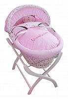 колыбель-переноска gift wicker moses basket белая, розовое белье в Вологде