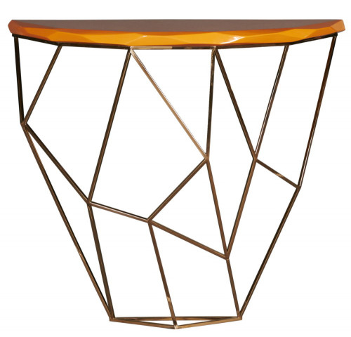 консоль geometric 100x38x90 золото, коричневая столешница в Вологде